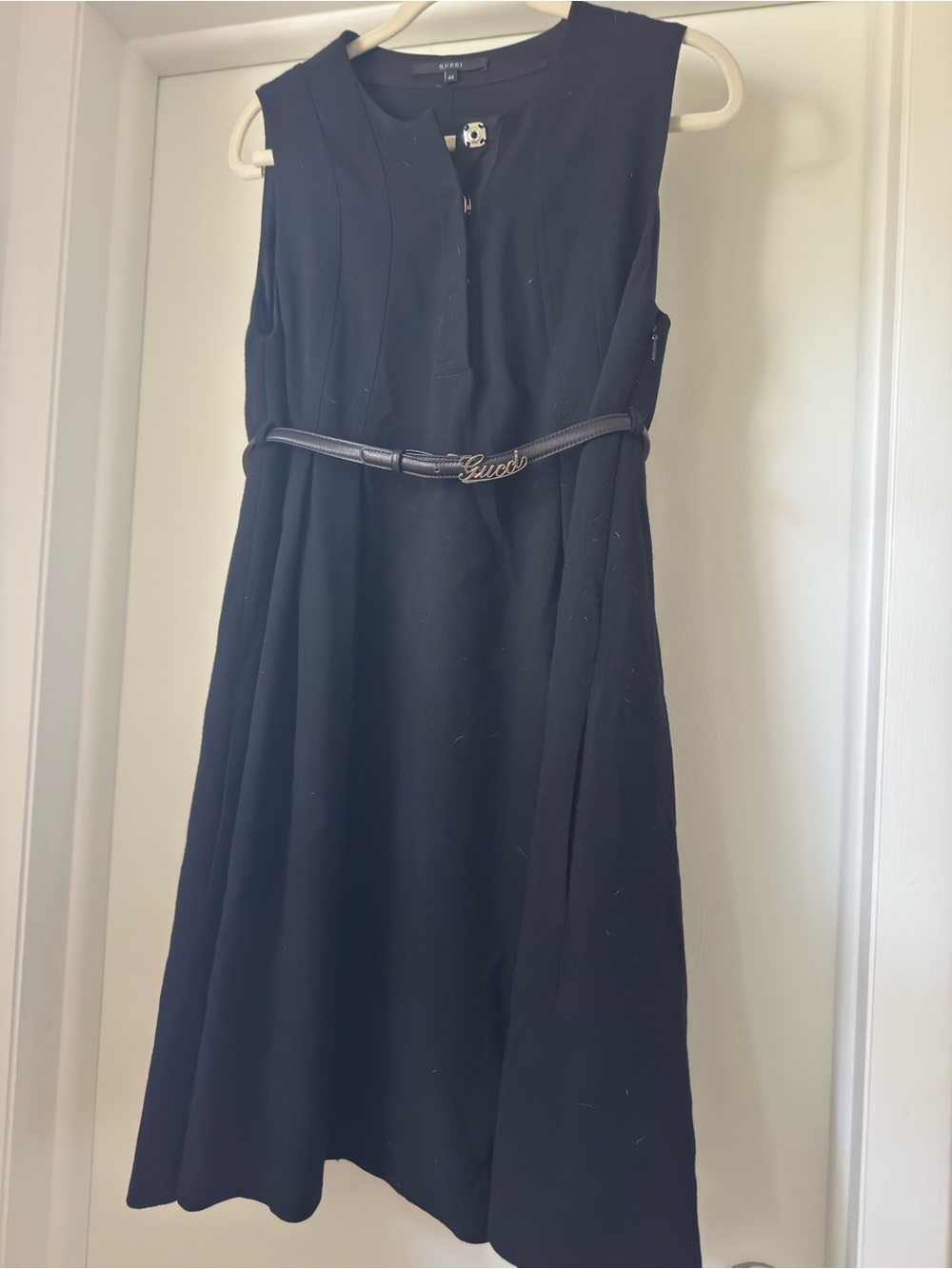 Gucci Black Sleeveless A-Line Dress with Logo Belt Accent